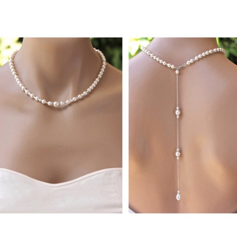 Pearl dropping back necklace - Picture 3 of 3